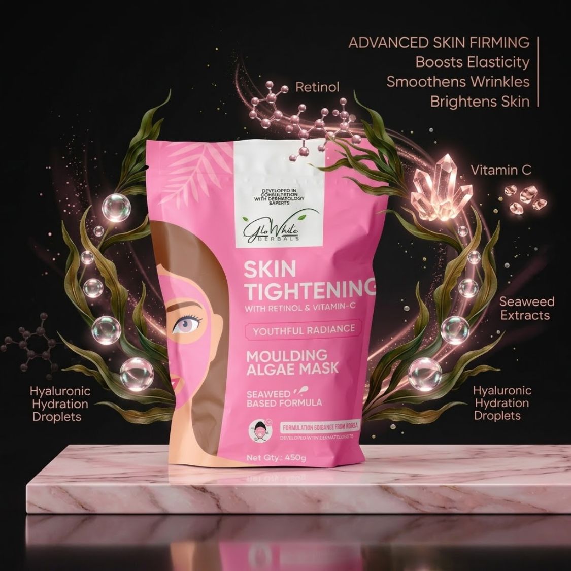 Skin Tightening Moulding Algae Mask sachet, retinol & vitamin C, 450g, firming design
