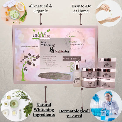 Whitening & Brightening facial kit set with box and multiple skincare jars and bottles