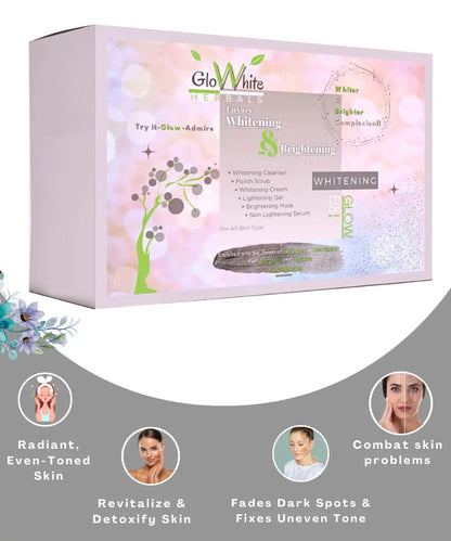 Whitening & Brightening Facial Kit box front with “GloWhite” branding and icons