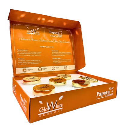 Papaya De-Pigmentation Facial Kit with included creams, cleanser, scrub, serum