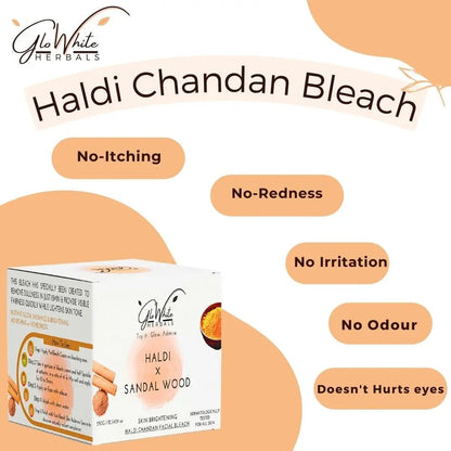 Haldi Chandan Bleach facial bleach box with no-itching and no-redness labels