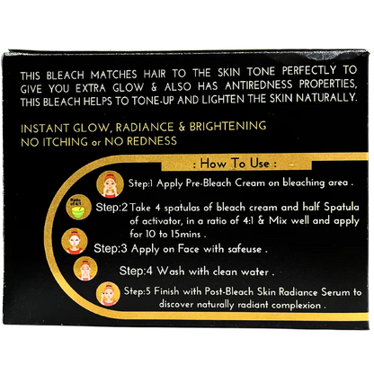 Skin Radiance Diamond Facial Bleach back panel with How to Use steps