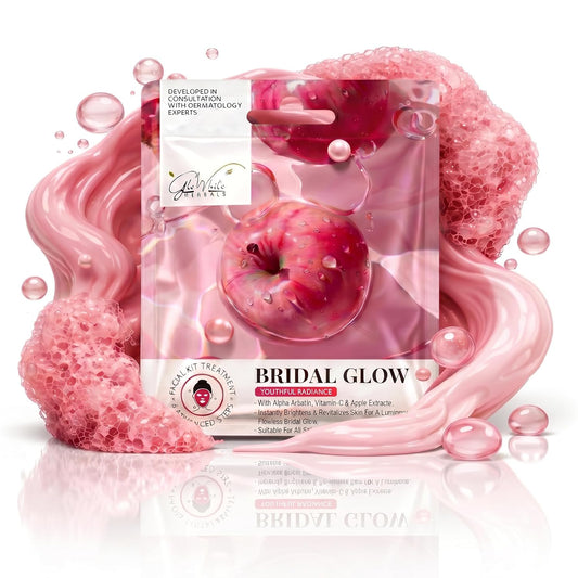 Bridal Glow Facial Kit – 6 Step Professional Salon Facial | With Alpha Arbutin, Vitamin C & Apple Extract | Instant Brightening & Pre-Bridal Glow Facial | Single Use Facial Kit