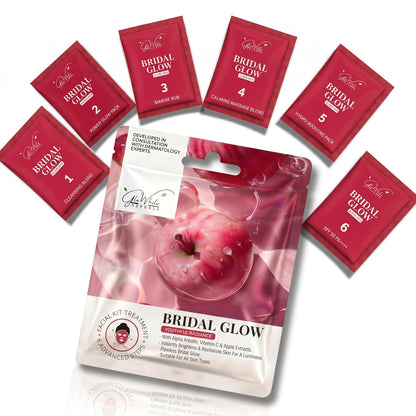 Bridal Glow Facial Kit – 6 Step Professional Salon Facial | With Alpha Arbutin, Vitamin C & Apple Extract | Instant Brightening & Pre-Bridal Glow Facial | Single Use Facial Kit