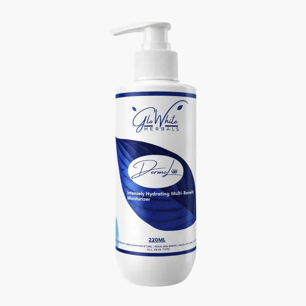 DermoLiss face moisturizer bottle with white pump, blue label, 220 ml