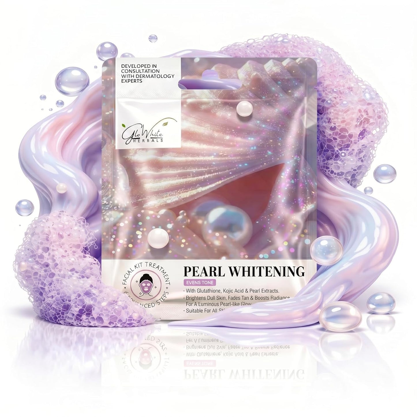 Pearl Facial Kit – 6 Step Professional Salon Facial | With Glutathione, Kojic Acid & Pearl Extract | Brightening & Tan Removal Facial | Single Use Facial Kit for Women