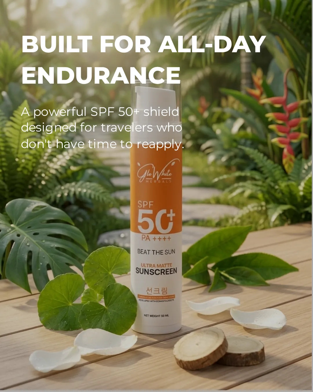 SPF 50+ Ultra-Matte Sunscreen Flasche, für den ganzen Tag gemacht