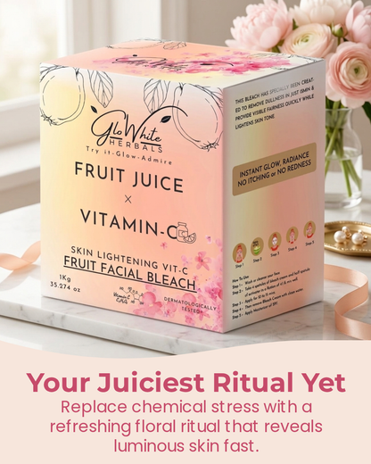 Vitamin-C Fruit Bleach 1kg box with pink peonies, your juiciest ritual yet headline