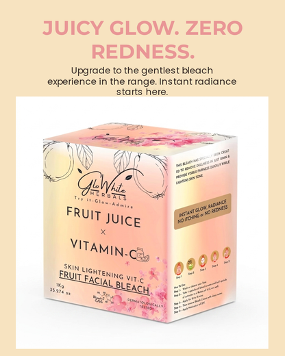 Vitamin-C Fruit Bleach 1kg box, juicy glow zero redness headline