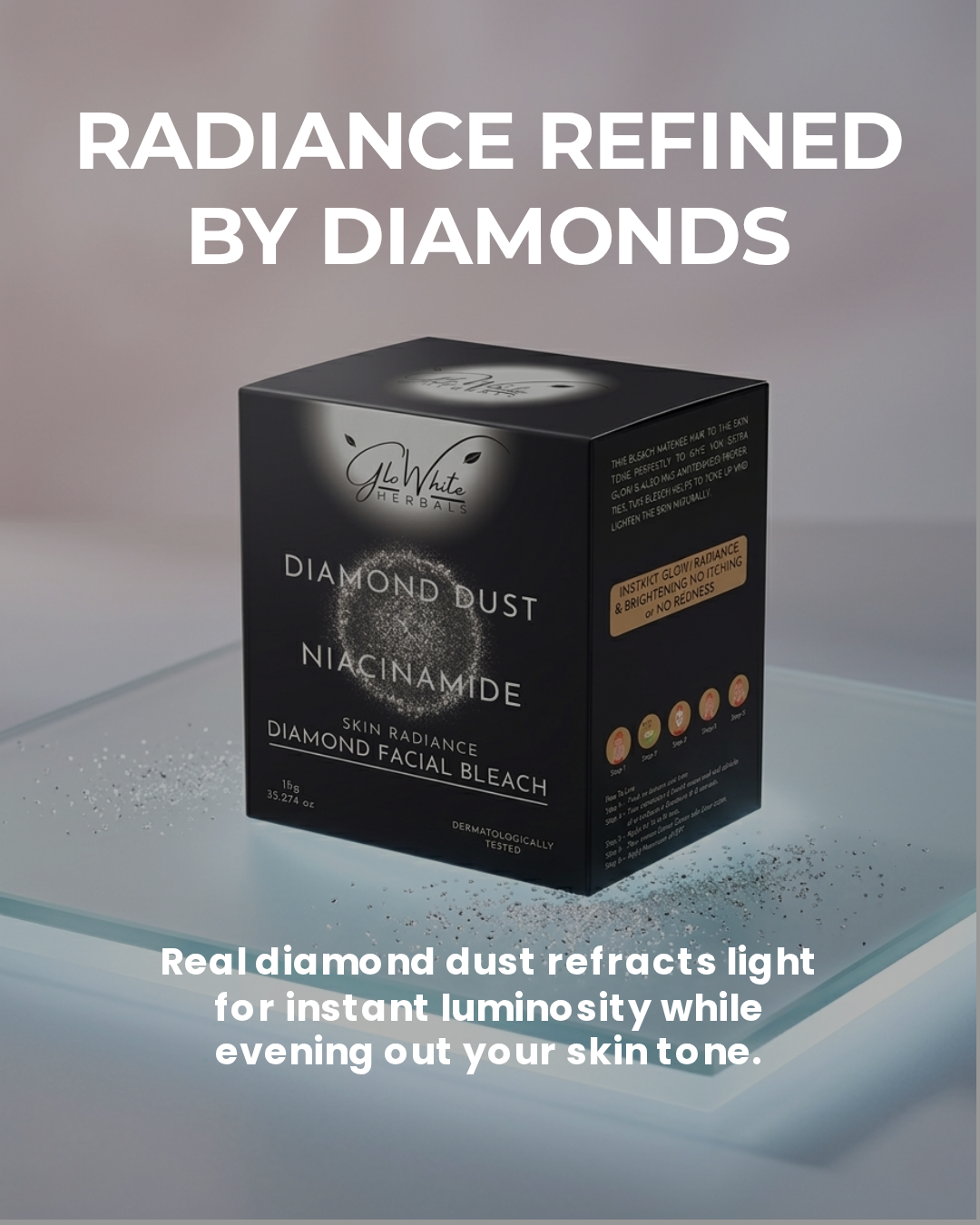 GloWhite Herbals Advance Diamond Bleach For Face | 1st Dermatologically Tested No-Itching Gentle Bleach For men and women | Enriched With Diamond Dust & Niacinamide | 1kg