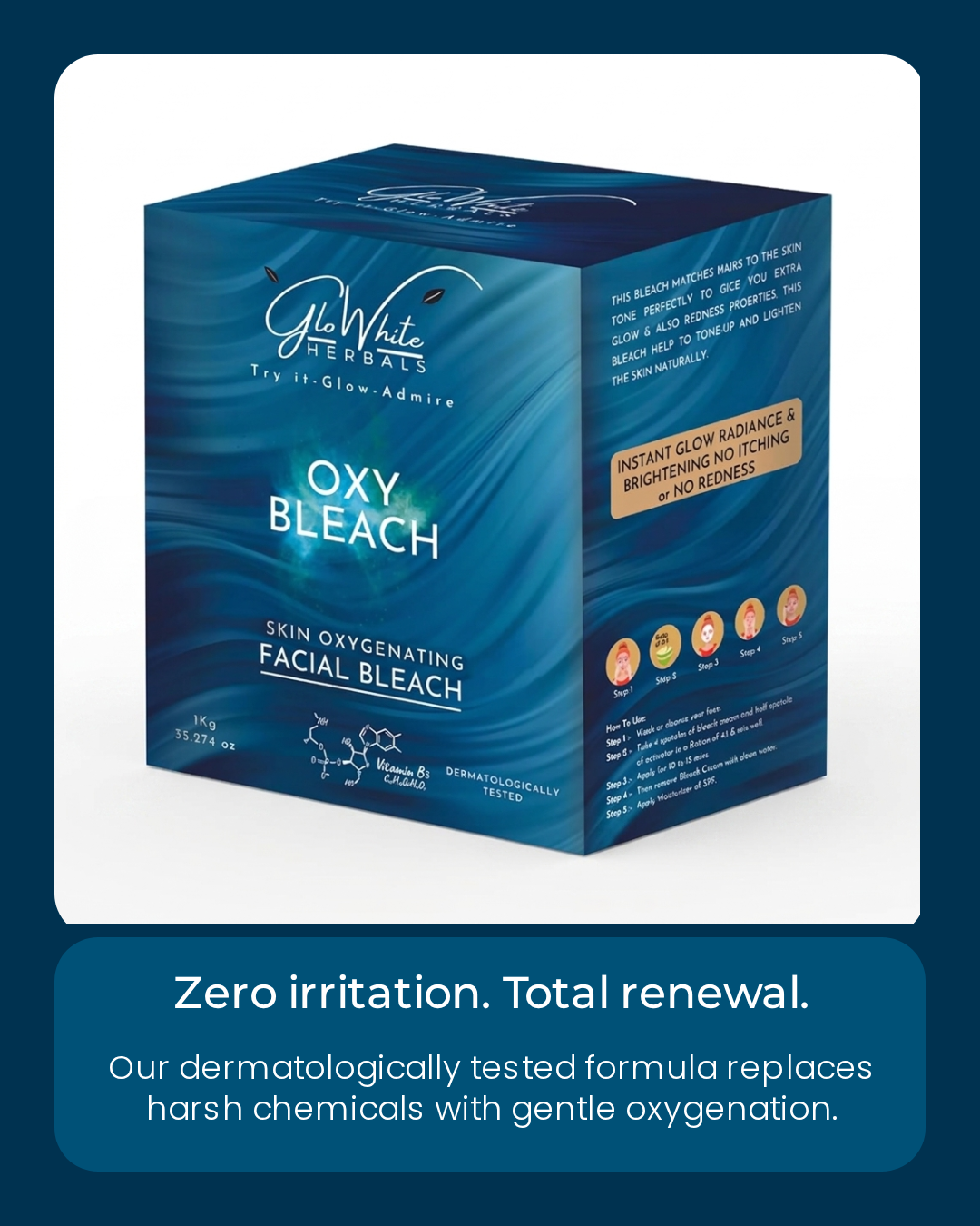 GloWhite Herbals Oxy Bleach For Face For Women | 1st Dermatologically Tested Skin Oxygenating Facial Bleach with No-itching Formula | Mild on All Skin Type | For Face & Body | 1kg