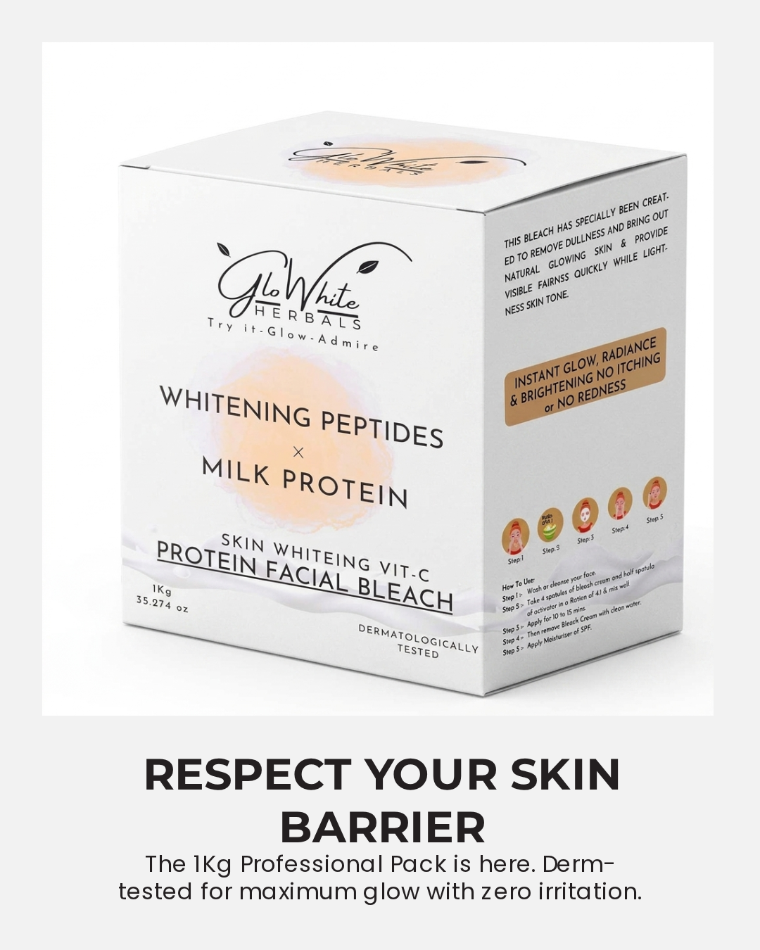 GloWhite Herbals Skin Whitening Bleach For Face For Women | Instant Whitening & Brightening Face & Body Bleach | No-Itching & No-Redness Unisex Formula  | For All Skin type | 1kg