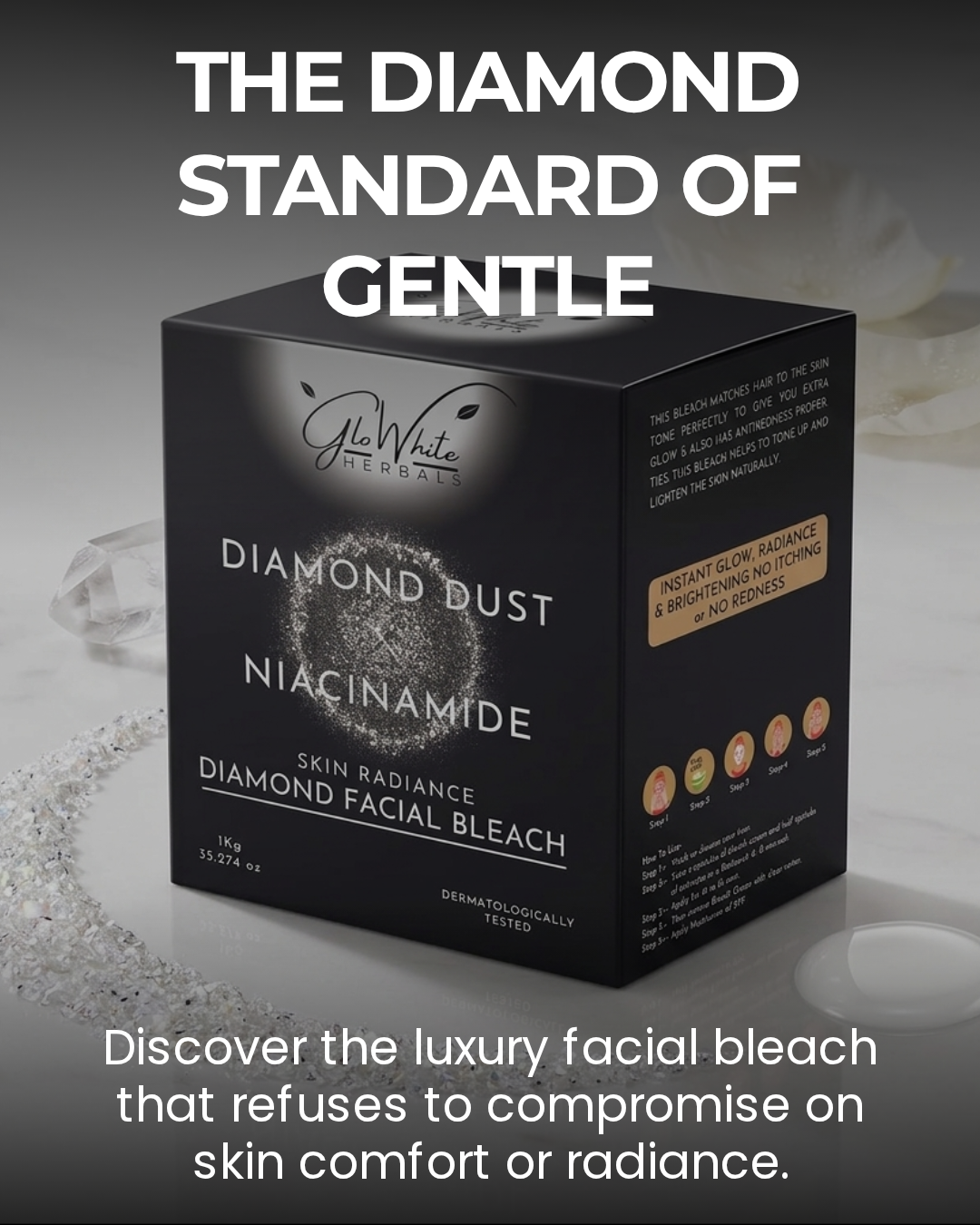 GloWhite Herbals Advance Diamond Bleach For Face | 1st Dermatologically Tested No-Itching Gentle Bleach For men and women | Enriched With Diamond Dust & Niacinamide | 1kg