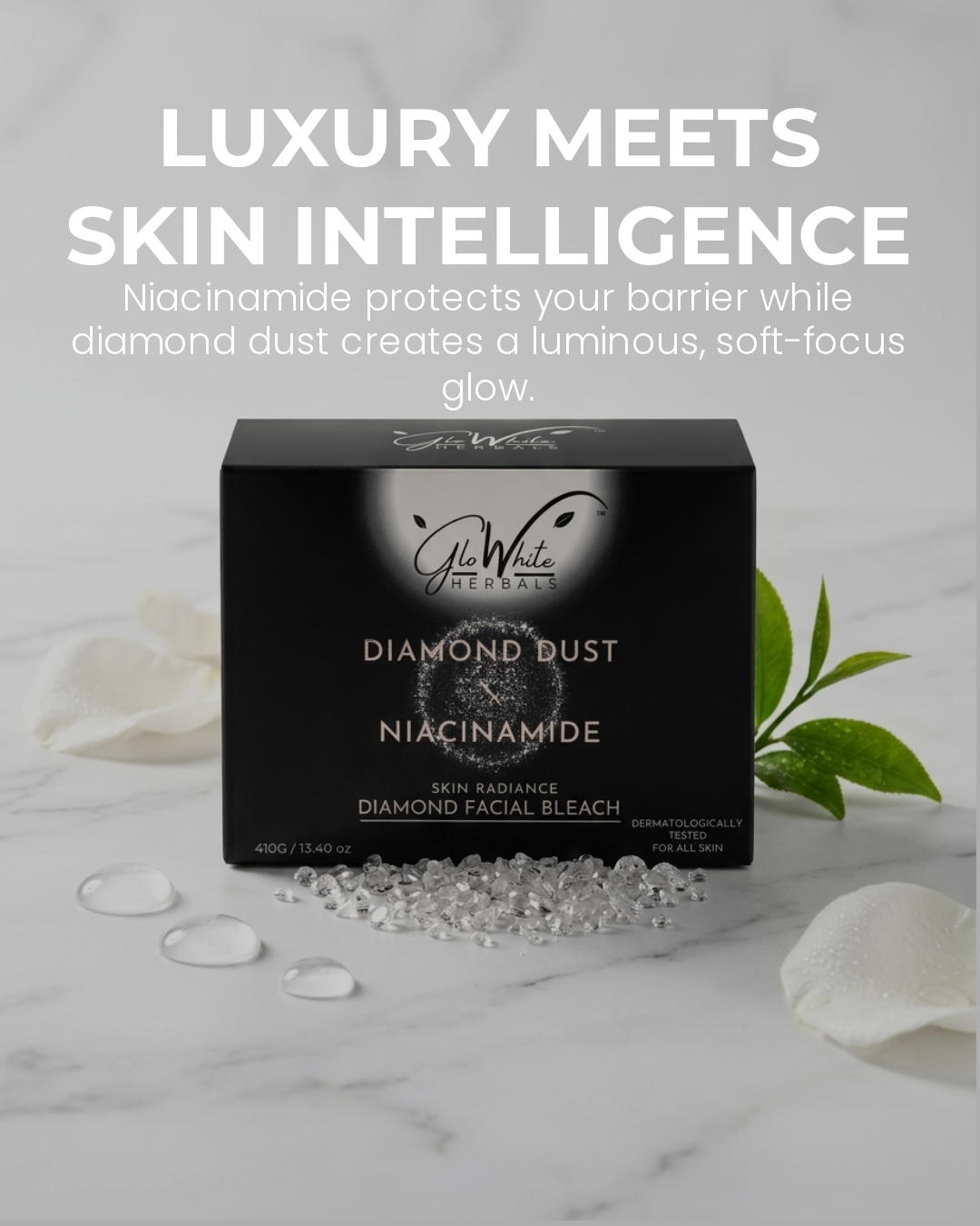 GloWhite Herbals Advance Diamond Bleach | Diamond Dust & Niacinamide | 410g