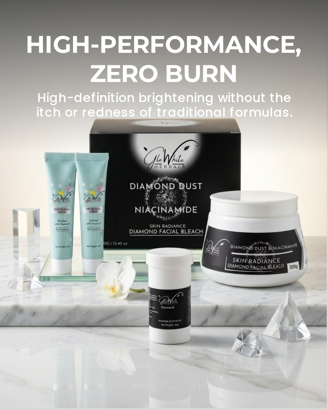 GloWhite Herbals Advance Diamond Bleach | Diamond Dust & Niacinamide | 410g