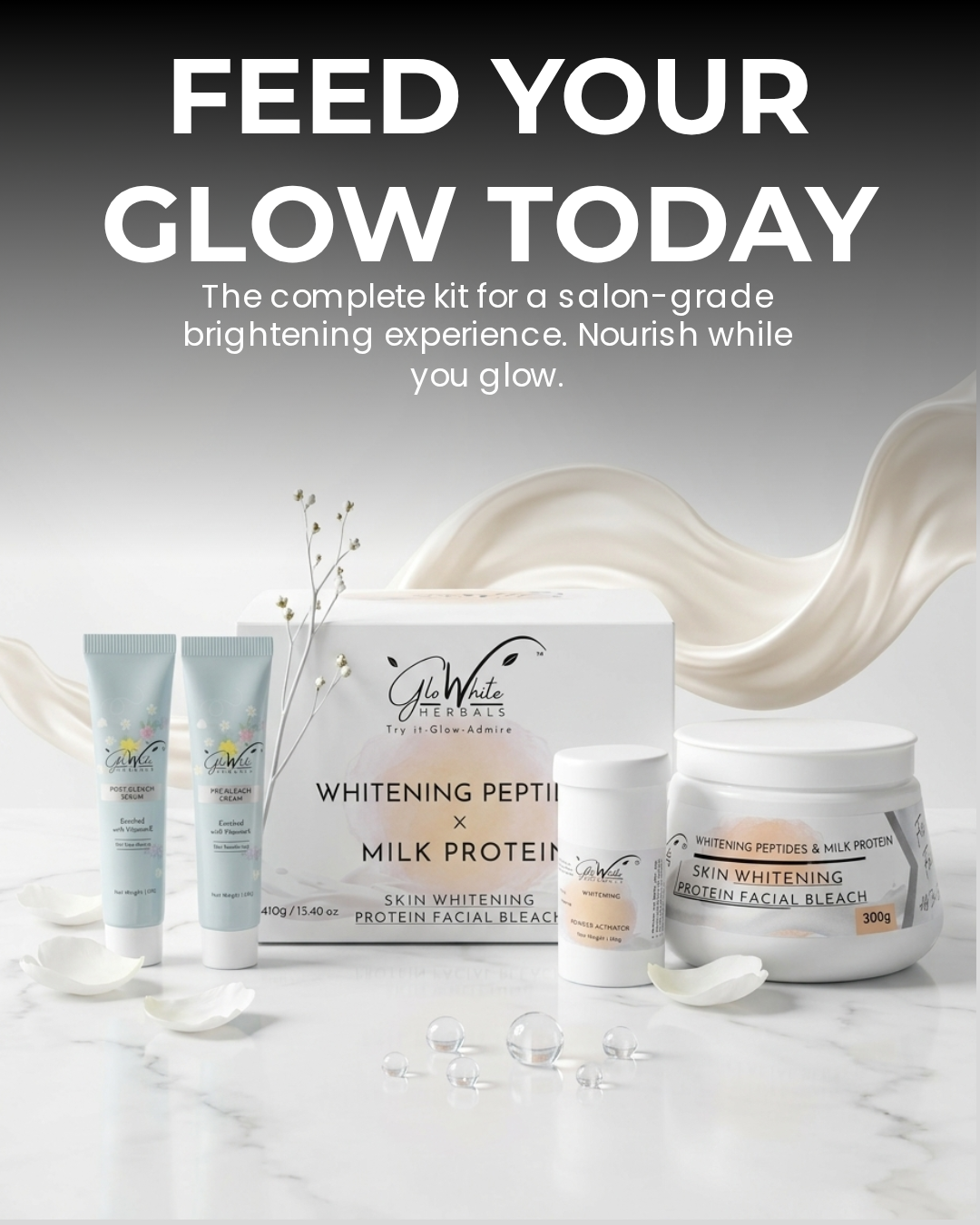 GloWhite Herbals Skin Whitening Bleach For Face For Women | Instant Whitening & Brightening Face & Body Bleach | No-Itching & No-Redness Unisex Formula  | For All Skin type | 410g
