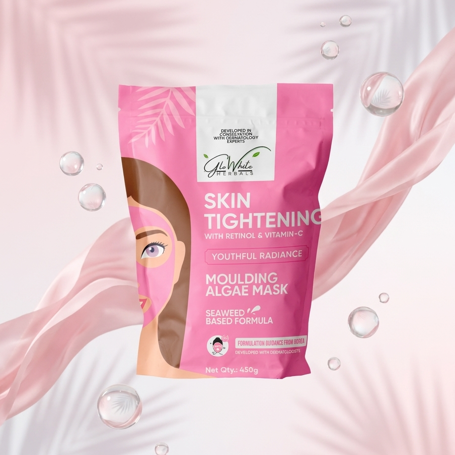 Skin Tightening Moulding Algae Mask sachet, retinol & vitamin C, 450g, pink and white
