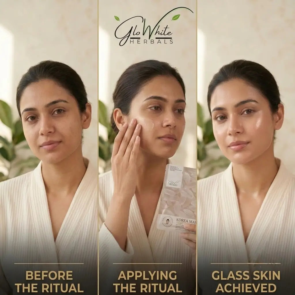 Korean Glass Skin Facial Kit before-during-after: applying ritual and achieving glass skin results