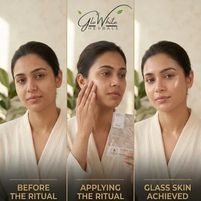 Korean Glass Skin Facial Kit before-during-after: applying ritual and achieving glass skin results