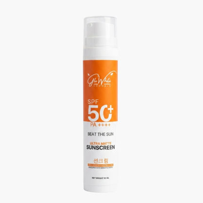 SPF 50+ Ultra Matte Sunscreen Flasche, orange-weiß, 50 ml