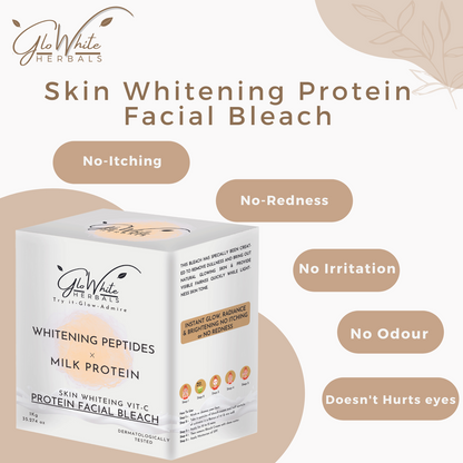 Facial bleach box with no-itching, no-redness, no irritation, no odour claims.